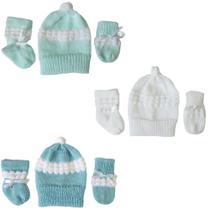 Kit de bebê recém nascido 9 peças de lã tricô (gorro, luvinha, meia)