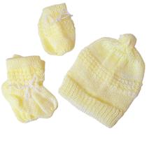 Kit de bebê recém nascido de lã 3 peças gorro, luva, meia cordão