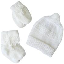 Kit de bebê recém nascido de lã 3 peças gorro, luva, meia cordão