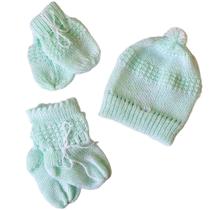 Kit de bebê recém nascido de lã 3 peças gorro, luva, meia cordão