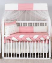 kit de berço americano 412 flores 9 peças modelo meia trança