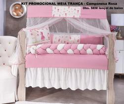 kit de berço americano camponesa rosa modelo de trança com 9 peças na cor rosa