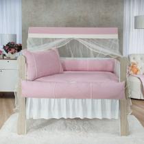 Kit De Berço Americano Com Detalhes De Perola Na Cor Rose Em Tecido De Algodão Com 9 peças Kit De Berço Americano Com Detalhes De Perola Na Cor Rose Em Tecido De Algodão Com 9 peças