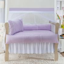 kit de berço americano com perola na cor lilas em tecido de algodão com 9 peças