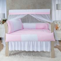 kit de berço americano florsinha rosa feito com tecido de algodão contendo 9 peças para menina kit de berço americano florsinha rosa feito com tecido de algodão contendo 9 peças para menina