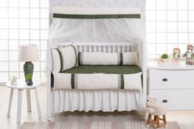 kit de berço americano palha com verde com 9 peças feito em tecido de algodão
