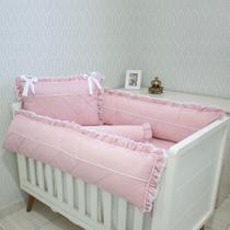 Kit de Berço Fru Fru Menina Rosê 08 Peças Padrão Americano