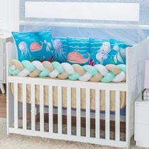 Kit de berço jogo completo com 10 peças estampa fundo do mar para o quarto do bebê