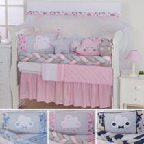 Kit de berço quarto de bebe bordado completo doce nuvem com mosquiteiro e saia algodão com 12 pçs Kit de berço quarto de bebe bordado completo doce nuvem com mosquiteiro e saia algodão com 12 pçs