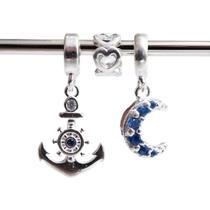 Kit de Berloques em Prata 925 Âncora, Lua e Corações