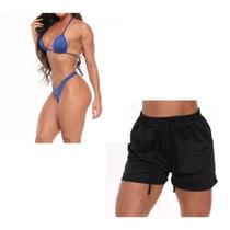 Kit de Biquíni com Shorts 3 peças Asa Delta Fio Cores Neon Praia Piscina