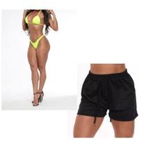 Kit de Biquíni com Shorts 3 peças Asa Delta Fio Cores Neon Praia Piscina