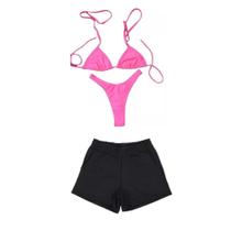 Kit de Biquíni com Shorts 3 peças Asa Delta Fio Cores Neon Praia Piscina