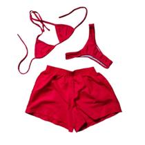 Kit de Biquíni com Shorts 3 peças Asa Delta Fio Cores Neon Praia Piscina