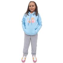 Kit de Blusa e Calça Moletom Infantil Menina Estampa Urso e Flores Costuras Reforçadas Inverno