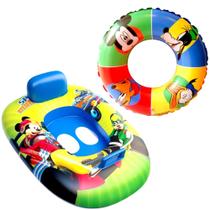 Kit de Boias Bote Encaixa Pernas para Bebês + Boia Circular do Mickey