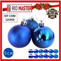 Kit De Bolas De Natal Azul 5CM Para Árvore Natalina - Bolinhas Mistas Fosca/Lisa/Glitter