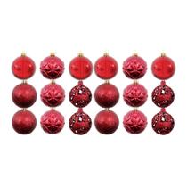 Kit De Bolas De Natal Luxo Vermelha Vinho 6CM Para Árvore Natalina - Enfeites Decoração