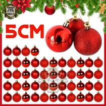 Kit De Bolas De Natal Vermelha 5CM Para Árvore Natalina - Bolinhas Mistas Fosca/Lisa/Glitter