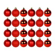 Kit De Bolas De Natal Vermelha 5CM Para Árvore Natalina - Bolinhas Mistas Fosca/Lisa/Glitter