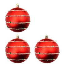 Kit De Bolas De Natal Vermelha 8CM Com Bordas Glitter Para Arvore De Natal - Bolinhas Personalizada