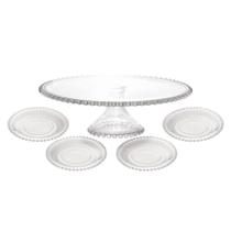 Kit De Boleira Em Cristal 31cm E 4 Pratos De Sobremesa 20cm Para Servir Kit De Boleira Em Cristal 31cm E 4 Pratos De Sobremesa 20cm Para Servir