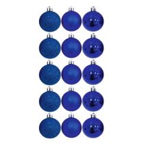 Kit De Bolinhas De Natal Azul 3CM - Bolinhas Mistas Fosca Lisa Glitter Enfeites De Natal Rio Master