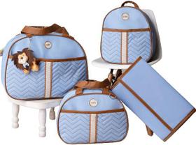 Kit de Bolsa de Bebê para Saída de Maternidade Luxo Tema Safári em Várias Cores azul bebê leão