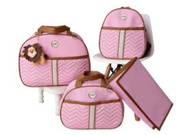 Kit de Bolsa de Bebê para Saída de Maternidade Luxo Tema Safári Rosa Menina