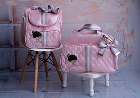 Kit de Bolsa e Mochila Maternidade Bailarina Listrada G - Rosa Bebê