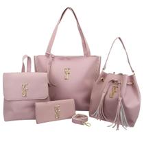 kit de bolsas feminina contem 4 lindas bolsas bolsa sacola, bolsa transversal, carteira de mao - selfie store