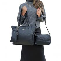 Kit de Bolsas Femininas Lyssa 3 Peças em material sintético 30X11X27CM Preto Feminino