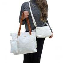 Kit de Bolsas Lyssa 3 Peças em material sintético Branco com Bolsa Grande e Necessaire Feminino