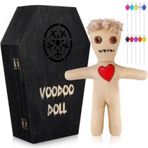 Kit de bonecas Voodoo VercanMonth, 12 unidades com caixa de caixão e pinos de caveira Kit de bonecas Voodoo VercanMonth, 12 unidades com caixa de caixão e pinos de caveira