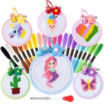 Kit de bordado Chuangdi, 6 conjuntos de ponto cruz para crianças com argolas Kit de bordado Chuangdi, 6 conjuntos de ponto cruz para crianças com argolas