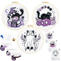 Kit de bordado Crafmanoe Halloween Skull Cat Cross Stitch Set