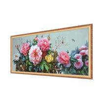 Kit De Bordado DIY Com Flores De Peônia Rosa Em Tela Impressa Com Linha De Algodão Para Decoração De