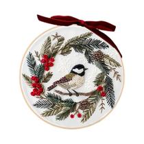 Kit De Bordado DIY Para Guirlanda De Flores De Árvore De Natal, Com Tecido De Inverno, Aro, Linhas,