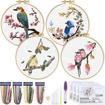 Kit de bordado ERKOON para iniciantes com beija-flor e flor