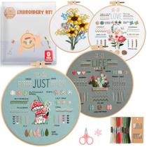 Kit de bordado LX LERMX para iniciantes com padrões florais x4