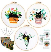 Kit de bordado Nuberlic Cute Cat para adultos com argolas e fios Kit de bordado Nuberlic Cute Cat para adultos com argolas e fios