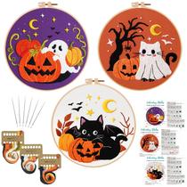 Kit de bordado Nuberlic Halloween, pacote com 3 para adultos com argola Kit de bordado Nuberlic Halloween, pacote com 3 para adultos com argola