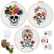 Kit de bordado Nuberlic Halloween Skull com argola e agulha x3 Kit de bordado Nuberlic Halloween Skull com argola e agulha x3