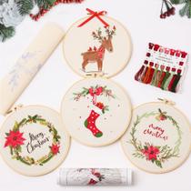 Kit de bordado REEWISLY Christmas 4 Set com anéis e fios