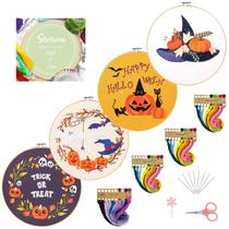 Kit de bordado Santune, pacote com 4 argolas de abóbora de Halloween de 20 cm Kit de bordado Santune, pacote com 4 argolas de abóbora de Halloween de 20 cm