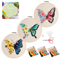 Kit de bordado Santune para iniciantes com padrões de borboletas