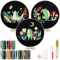 Kit de bordado TINDTOP Frog para adultos com tecido bordado