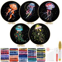 Kit de bordado TINDTOP Jellyfish para adultos com tecido bordado Kit de bordado TINDTOP Jellyfish para adultos com tecido bordado