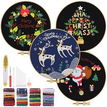 Kit de Bordado TINDTOP Navidad 4 Piezas DIY con Hilos y Bastidor Kit de Bordado TINDTOP Navidad 4 Piezas DIY con Hilos y Bastidor
