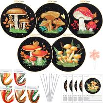 Kit de bordado Yinder Mushroom para iniciantes com 5 conjuntos de padrões Kit de bordado Yinder Mushroom para iniciantes com 5 conjuntos de padrões